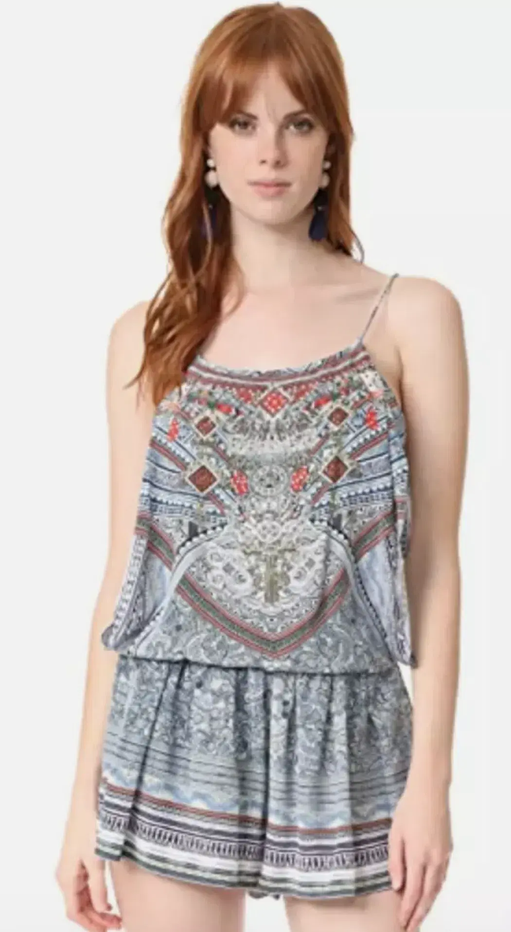 Camilla Antique Batik Shoestring Strap Playsuit Print Size 8 - Image 2