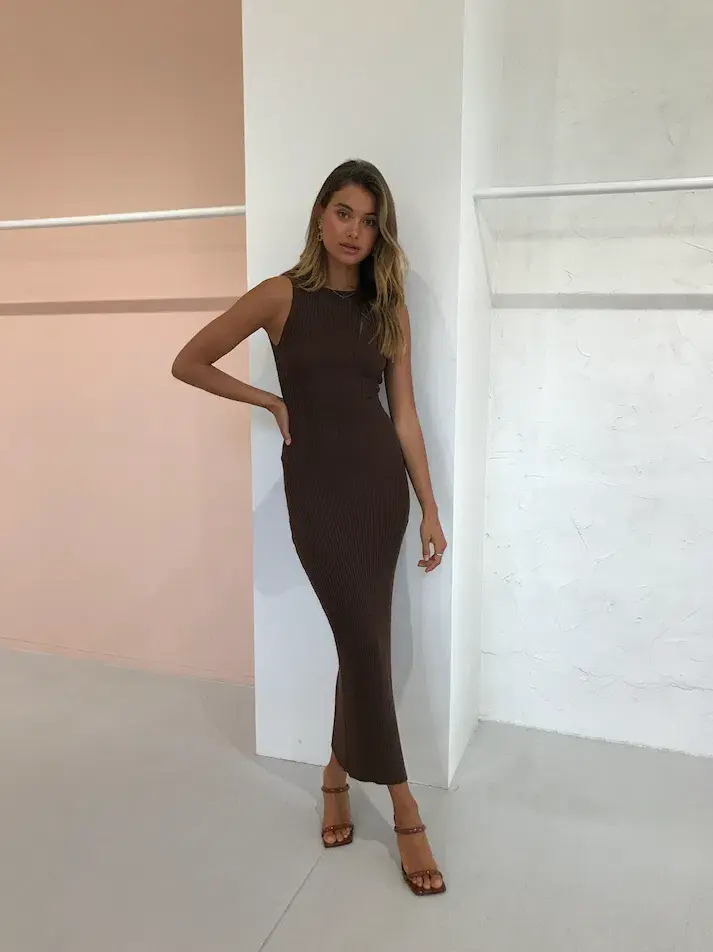 Bec and Bridge Riviera Knit Midi Dress Cedar Brown Size 10 - Image 2
