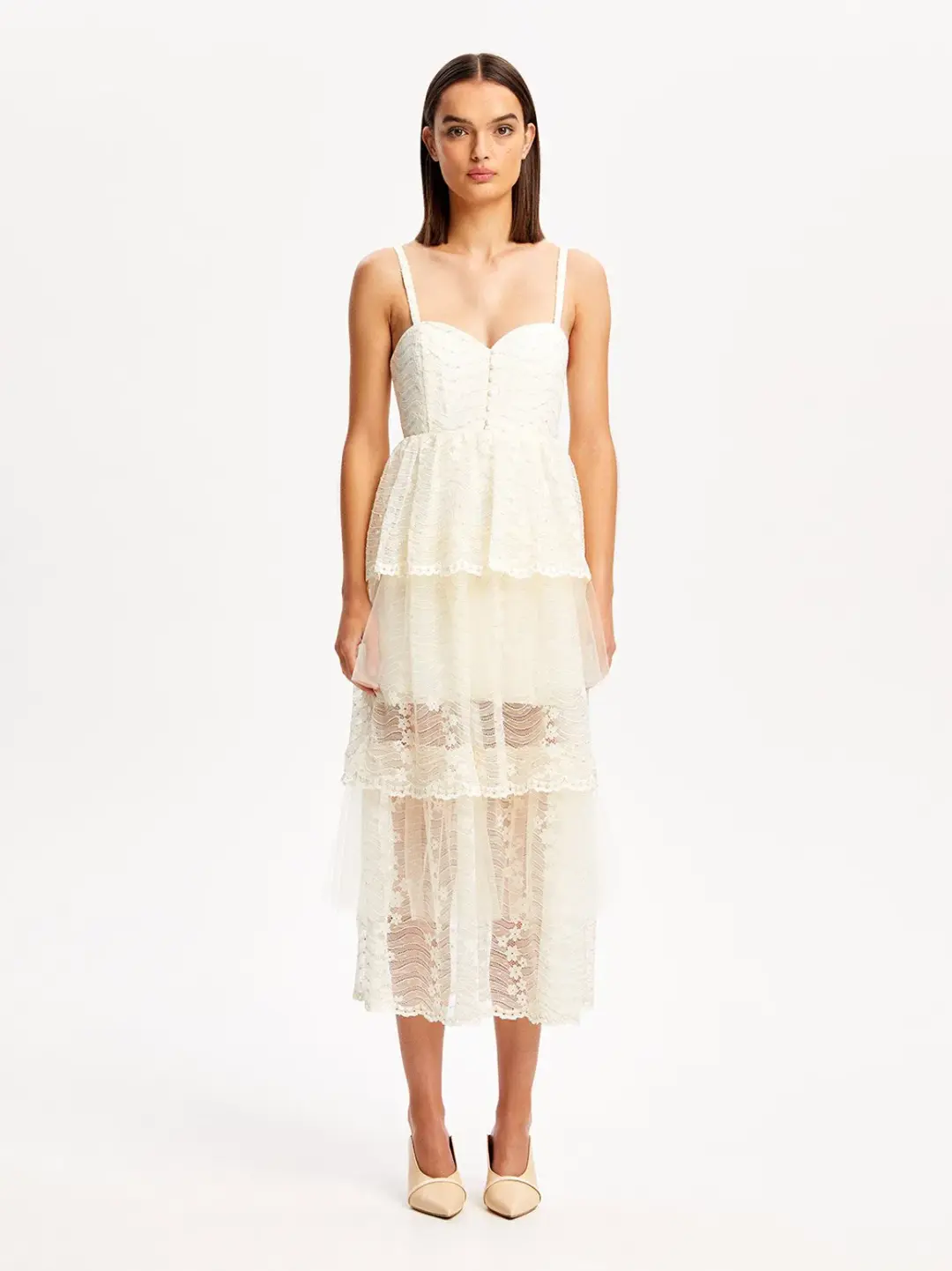 Alice McCall Creme Moonstruck Midi Dress Cream Size 8  for rent on The Volte - main image