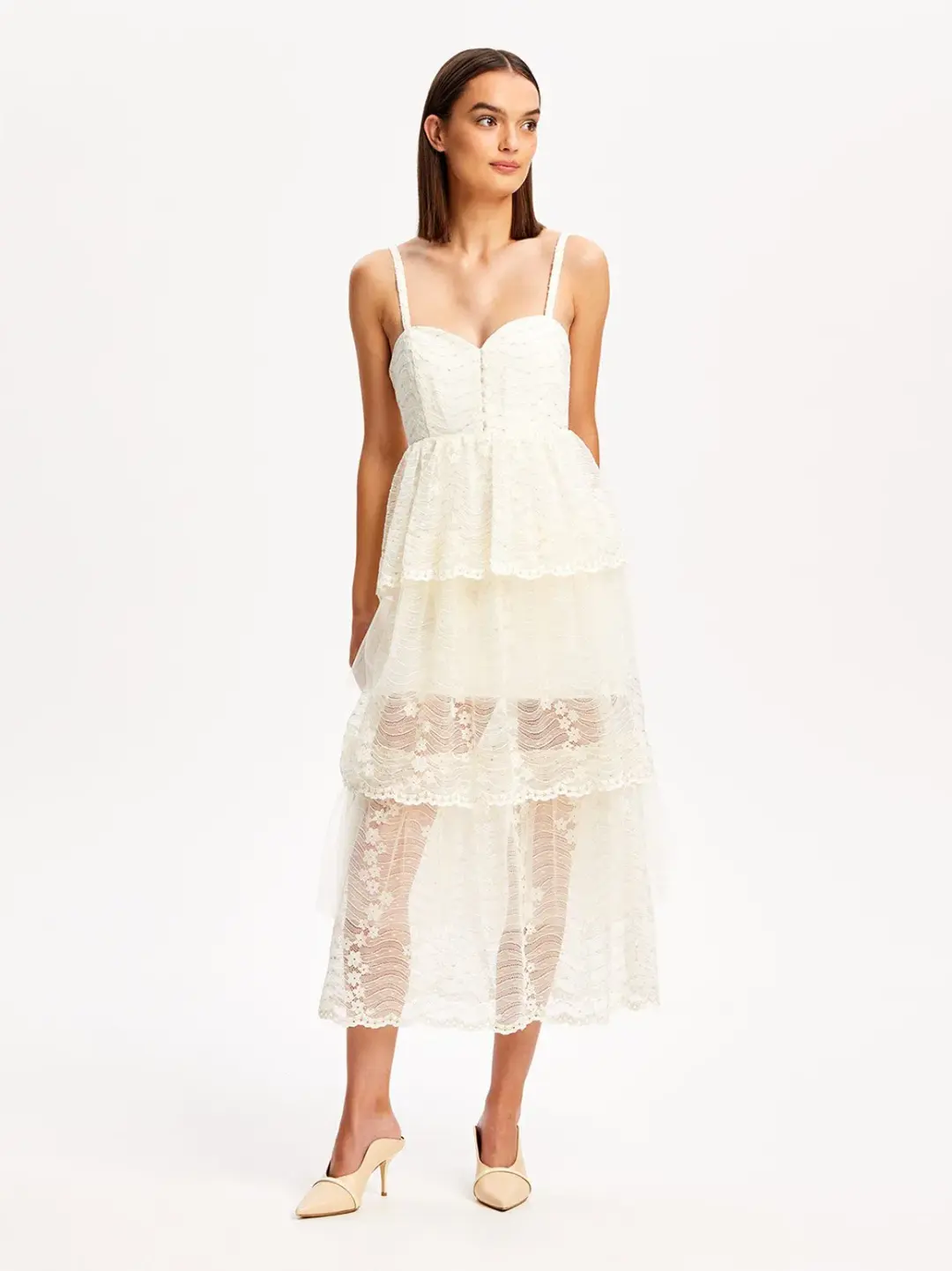Alice McCall Creme Moonstruck Midi Dress Cream Size 8  for rent on The Volte - main image