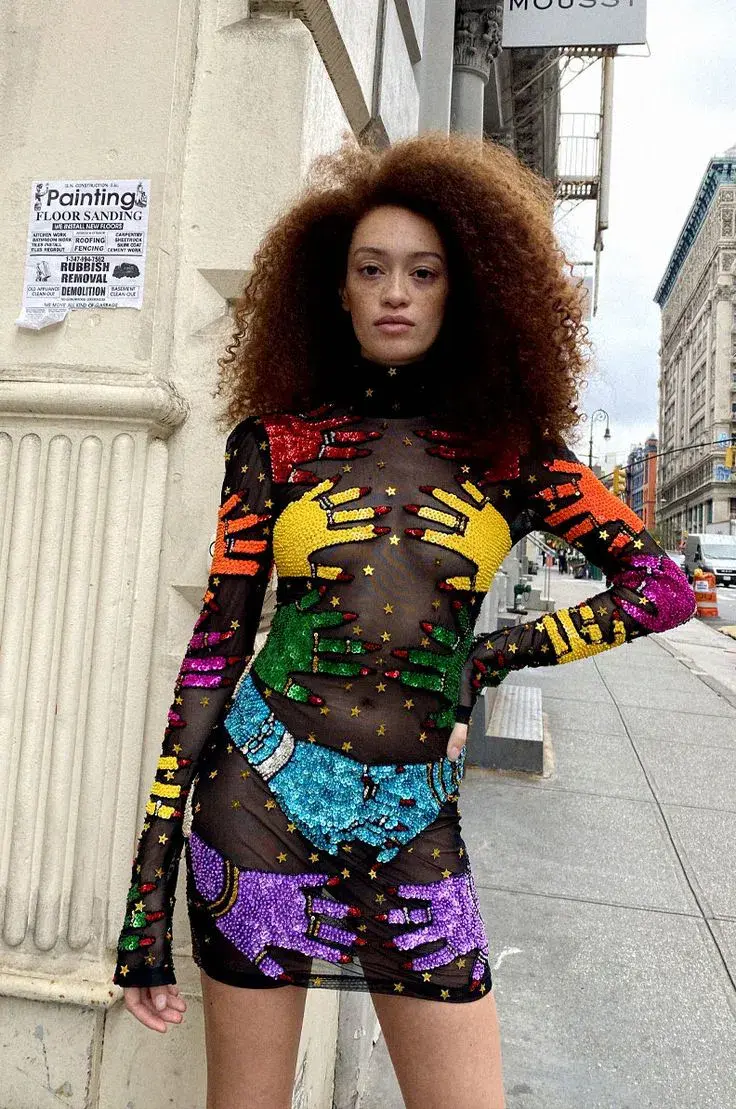 Discount Universe The Rainbow Hands Mesh Dress Black Size 8 - Image 1