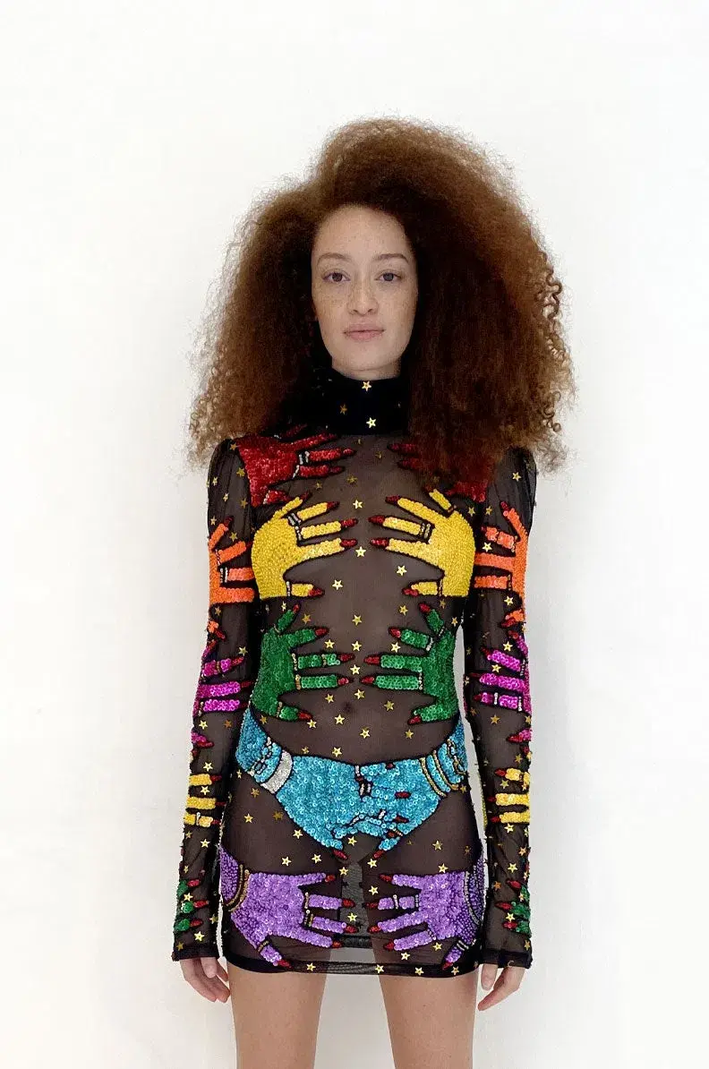 Discount Universe The Rainbow Hands Mesh Dress Black Size 8 - Image 2