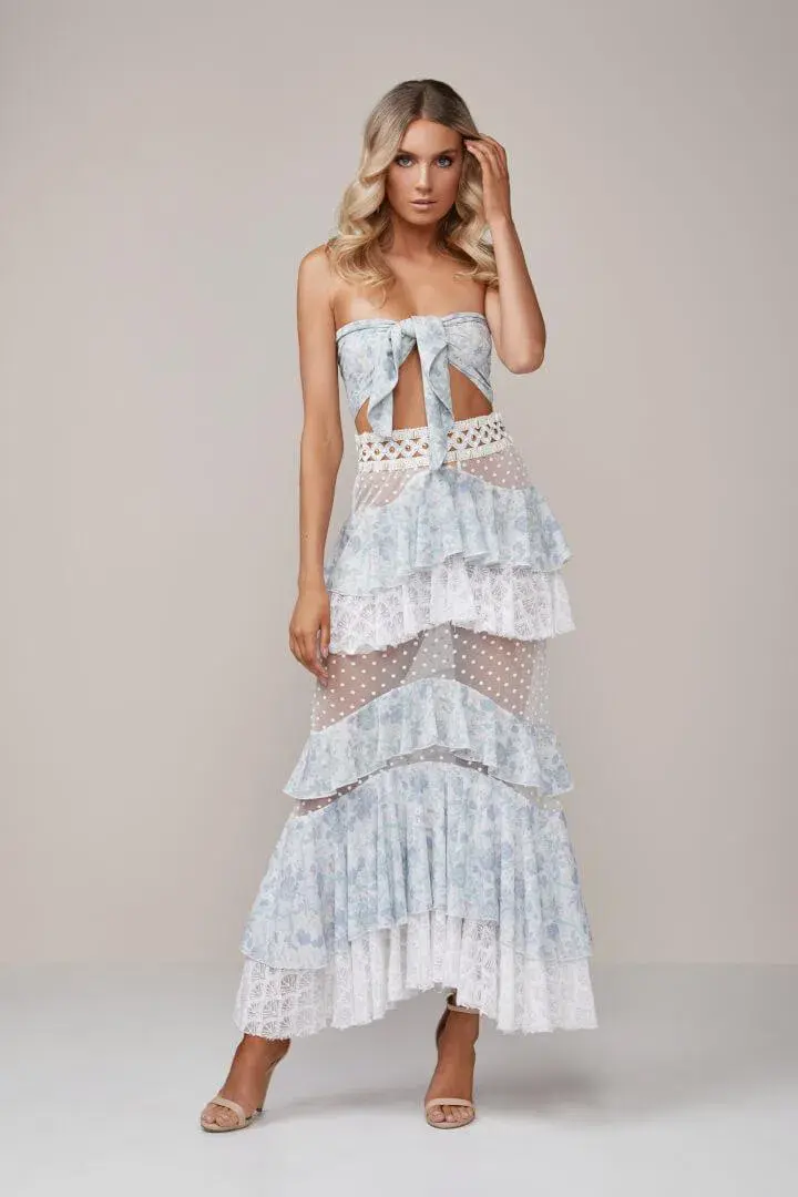 Ixiah the Label Outlaw Beaded Skirt and Bandeau Set Blue Size Small - Image 1