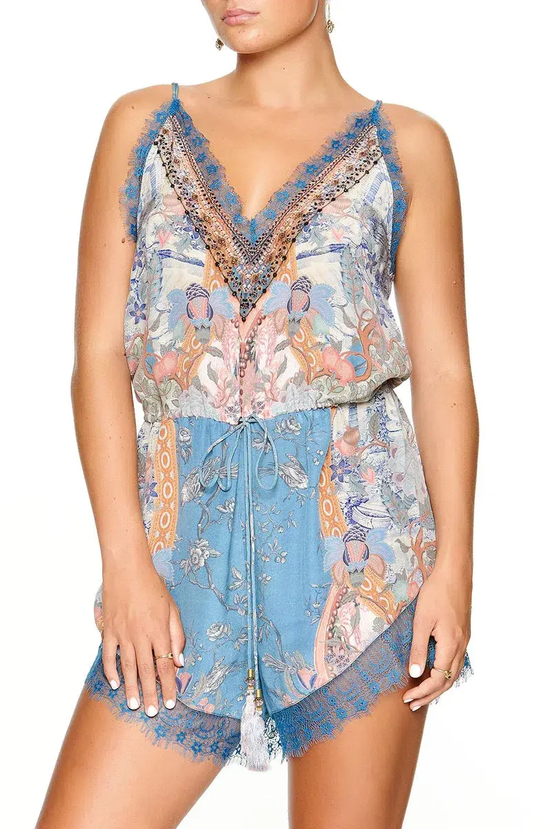 Camilla V Neck Lace Playsuit Blanches Blessing Print Print Small  - Image 1