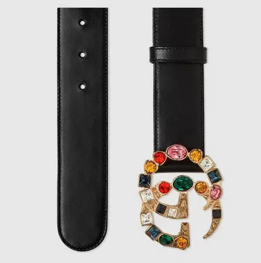Gucci Leather Belt with Crystal Double G Buckle Multi - Image 3