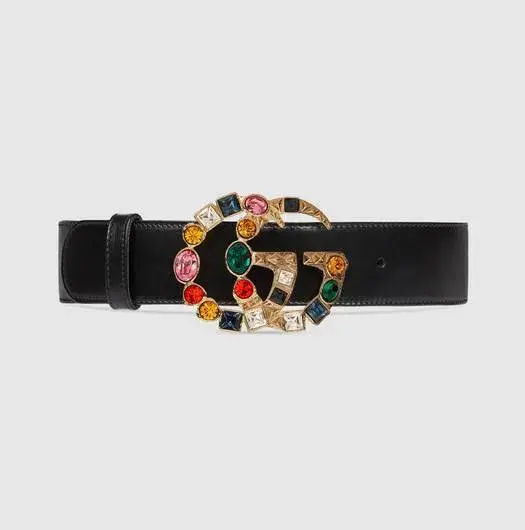 Gucci Leather Belt with Crystal Double G Buckle Multi - Image 2