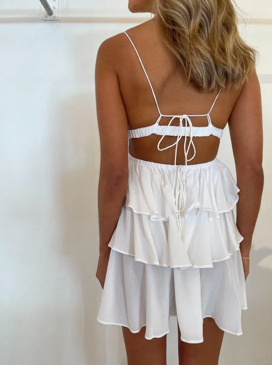 Joslin Liana Silk Mini Dress White Size 8 - Image 3