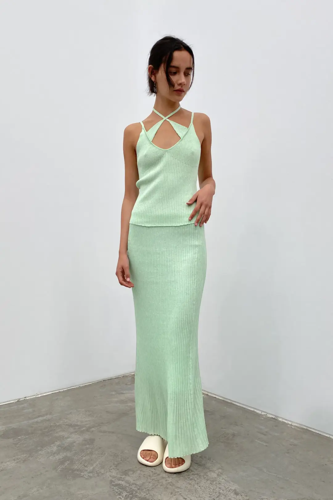 Hansen & Gretel Pip Singlet and Addison Skirt Set Green Size 8 for rent on The Volte - main image