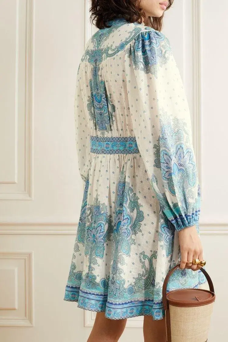 Zimmermann Bells Paisley Short Dress Blue Paisley Size 3 / Au 14 - Image 2