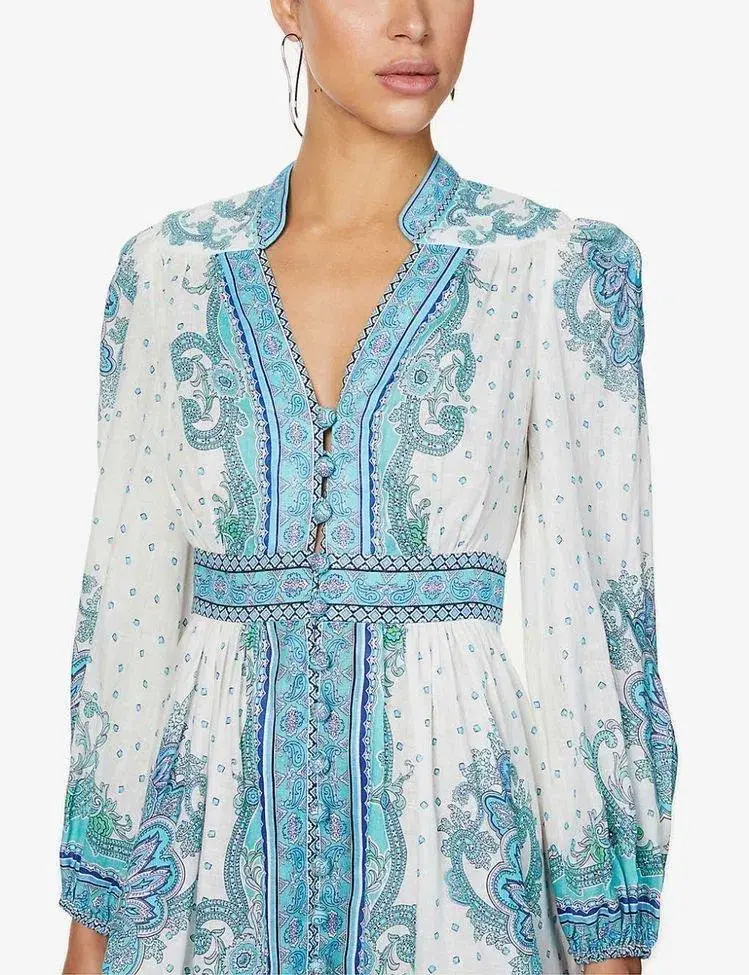 Zimmermann Bells Paisley Short Dress Blue Paisley Size 3 / Au 14 - Image 3