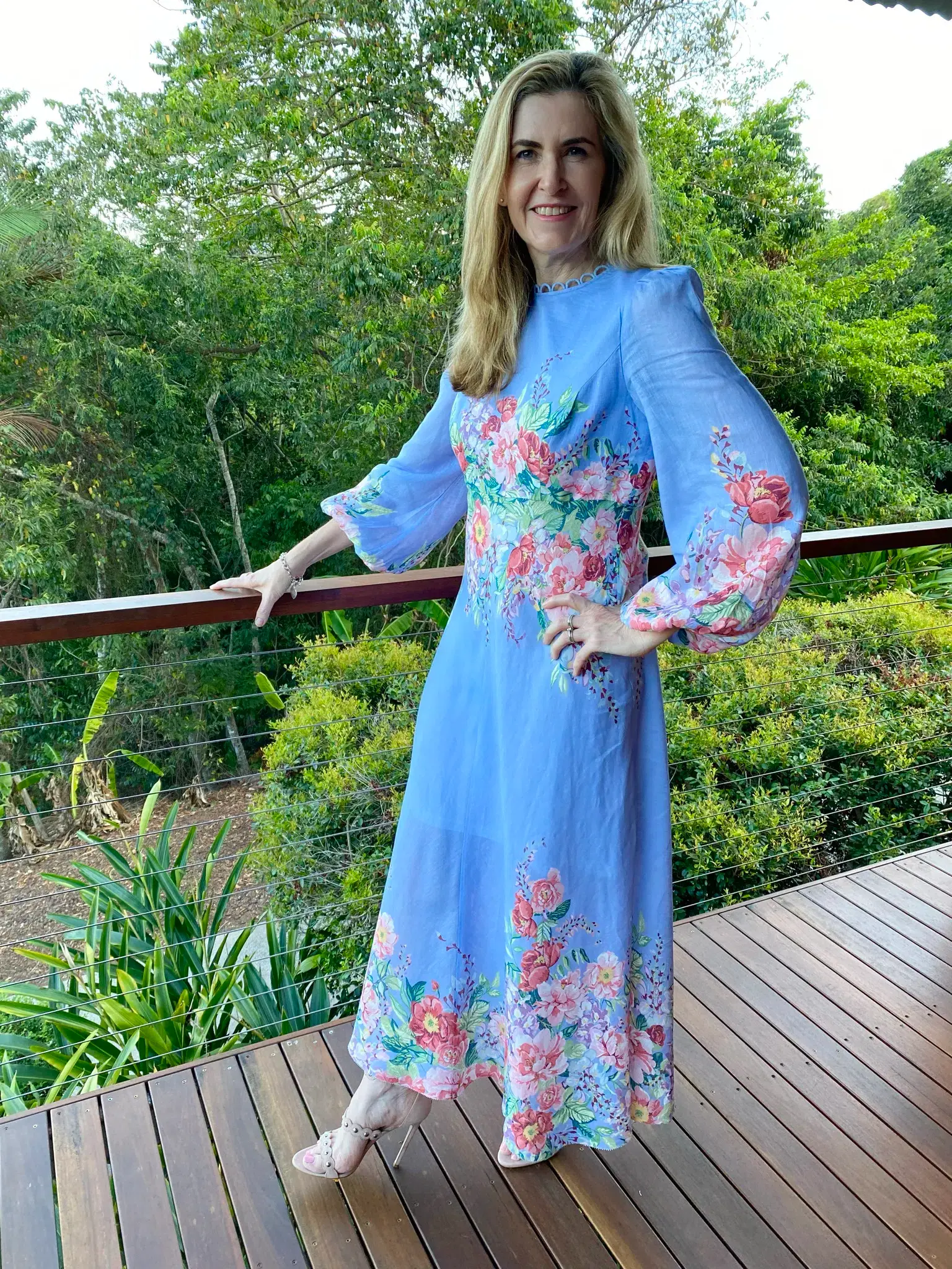 Zimmermann Beltitude Floral Long Dress Cornflower Blue Size 3/Au 14 - Image 4