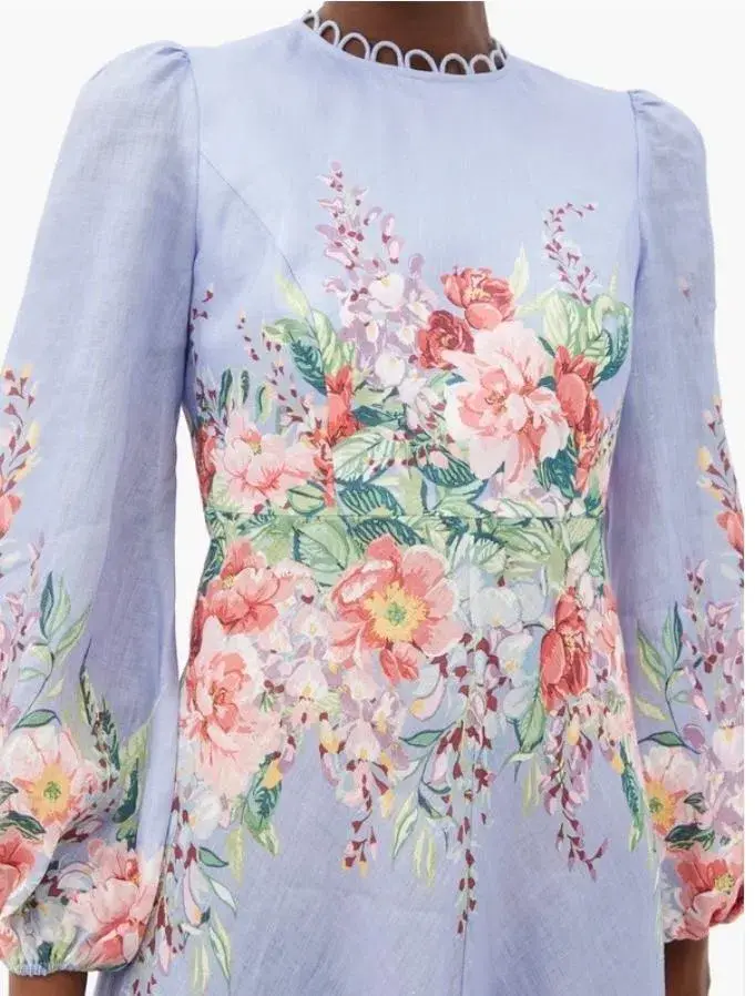 Zimmermann Beltitude Floral Long Dress Cornflower Blue Size 3/Au 14 - Image 2