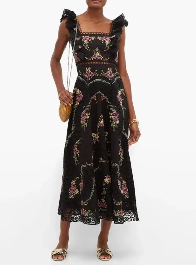 Zimmerman Black Allia Floral Cross Stitch Maxi Dress Size 3 / 14 - Image 1
