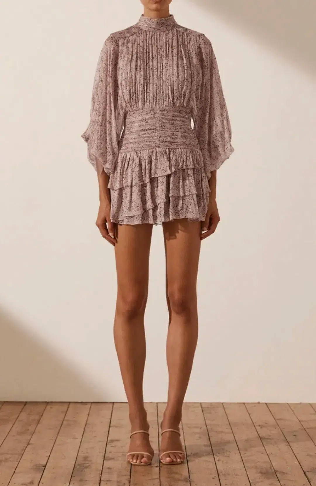 Shona Joy Paulette Long Sleeve Ruched Mini Dress Rose Dust Size 10 - Image 1