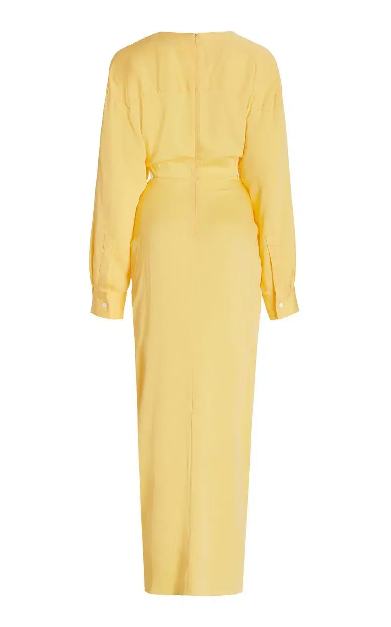 Christopher Esber Ruched Cutout Woven Maxi Dress Yellow Size 10 for rent on The Volte - main image