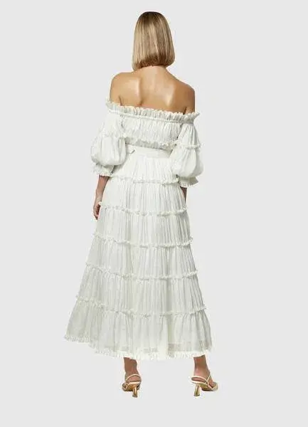 Leo and Lin Luminous Silk Linen Dress White Size 10 - Image 2