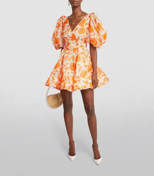 Zimmermann Postcard Puff Sleeve Mini Dress Print Size 0 / AU 8 - Image 1