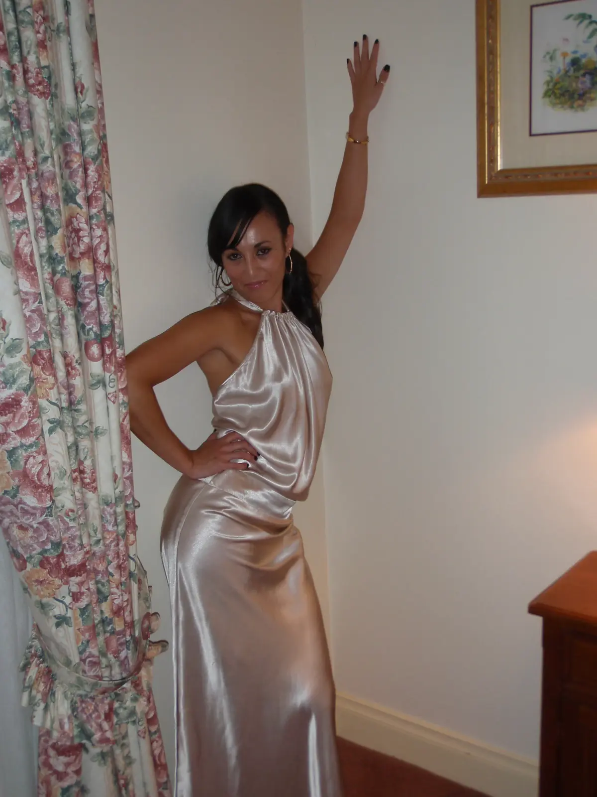 Sheike Satin Halter Maxi Dress Cream Size 6 - Image 1