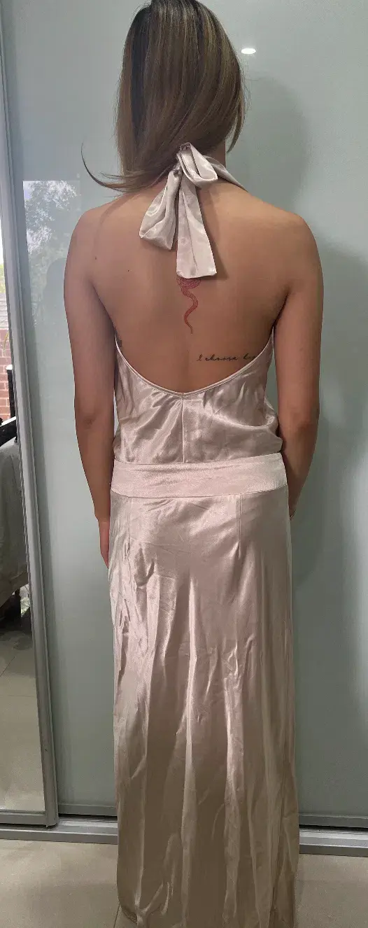 Sheike Satin Halter Maxi Dress Cream Size 6 - Image 3