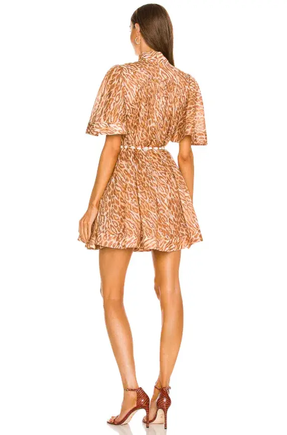 Zimmermann Tropicana Flutter Sleeve Mini Dress Leopard Print Size 6 - Image 3