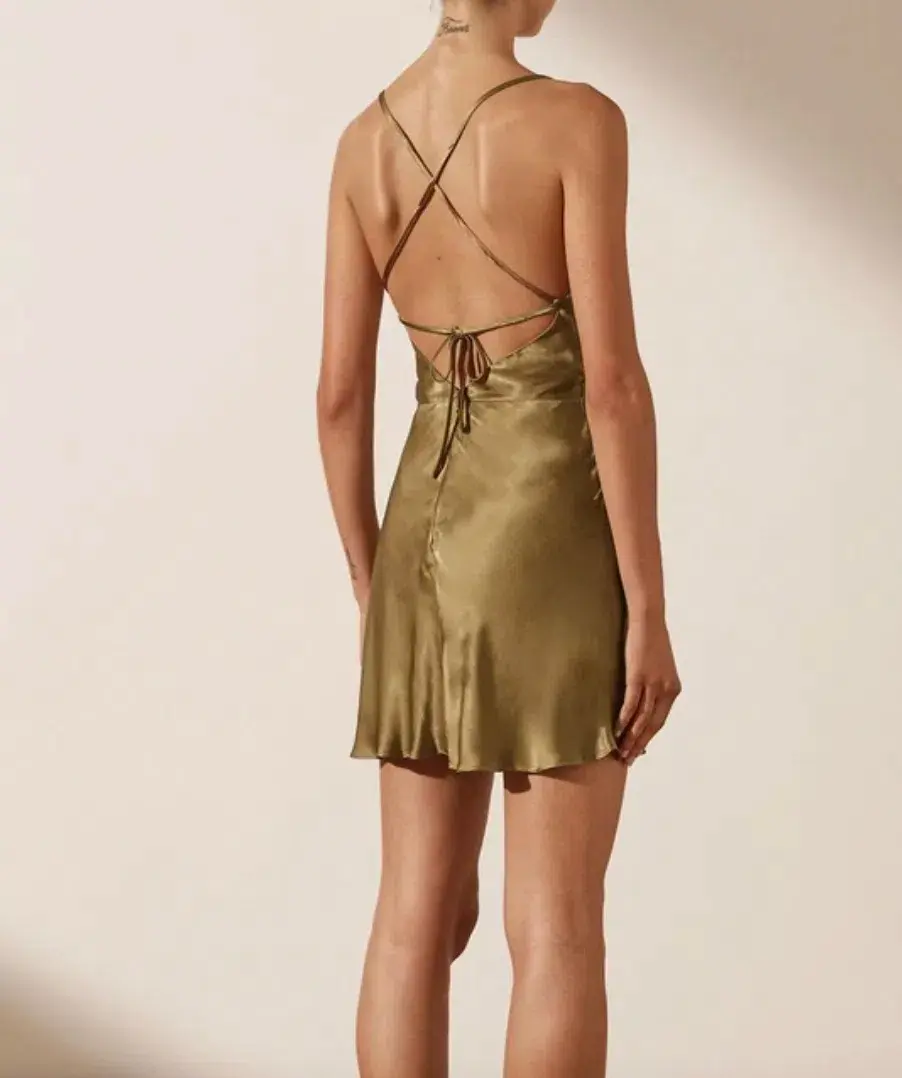 Shona Joy Alma Asymmetrical Bias Cowl Mini Dress Green Size 8 - Image 2
