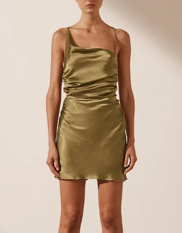 Shona Joy Alma Asymmetrical Bias Cowl Mini Dress Green Size 8 - Image 1