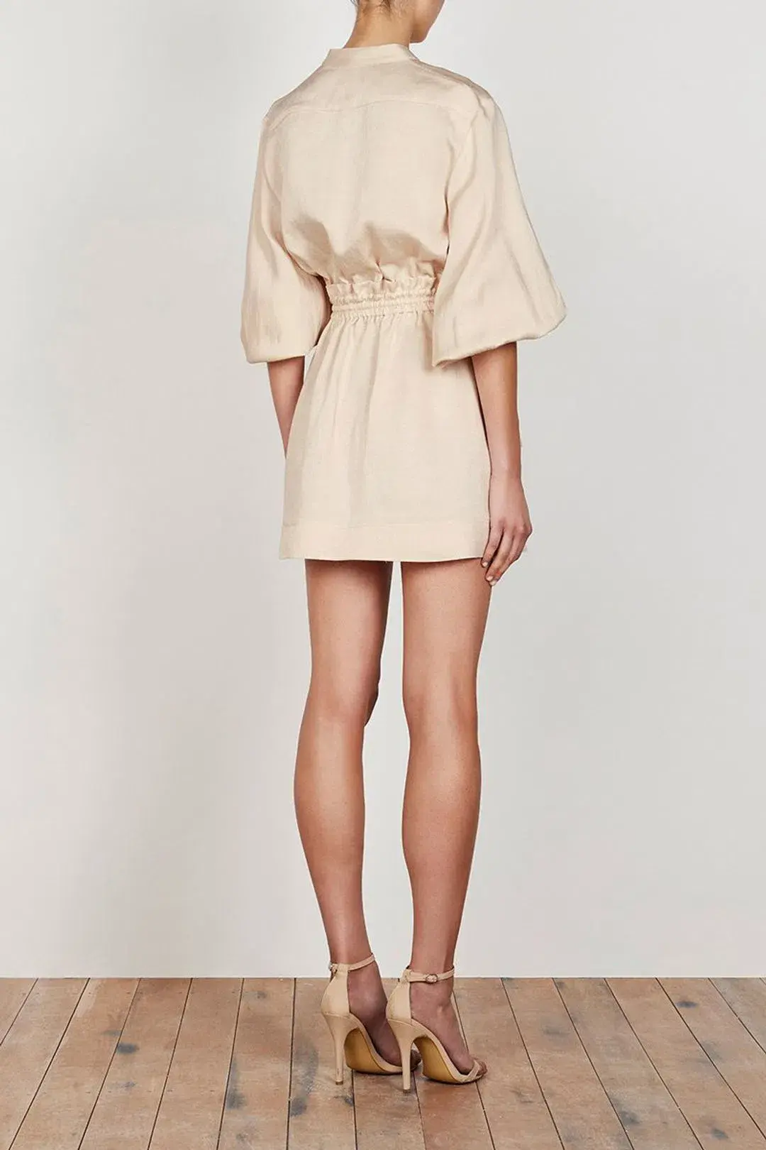 Shona Joy Ellington Linen Balloon Sleeve Mini Dress Cream Size 8 - Image 2