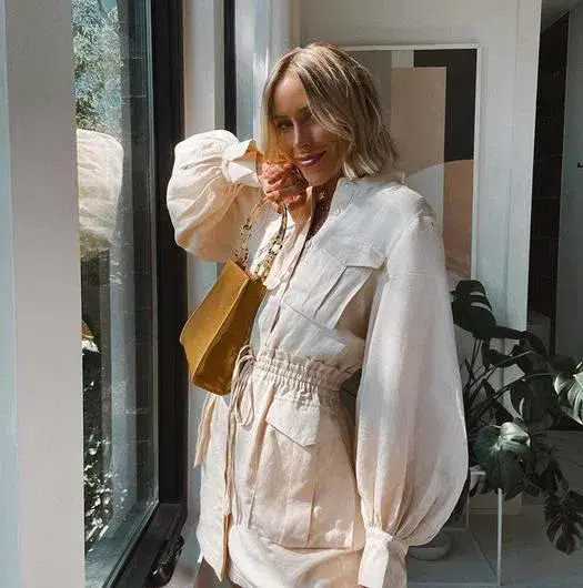 Shona Joy Ellington Linen Balloon Sleeve Mini Dress Cream Size 8 for rent on The Volte - main image