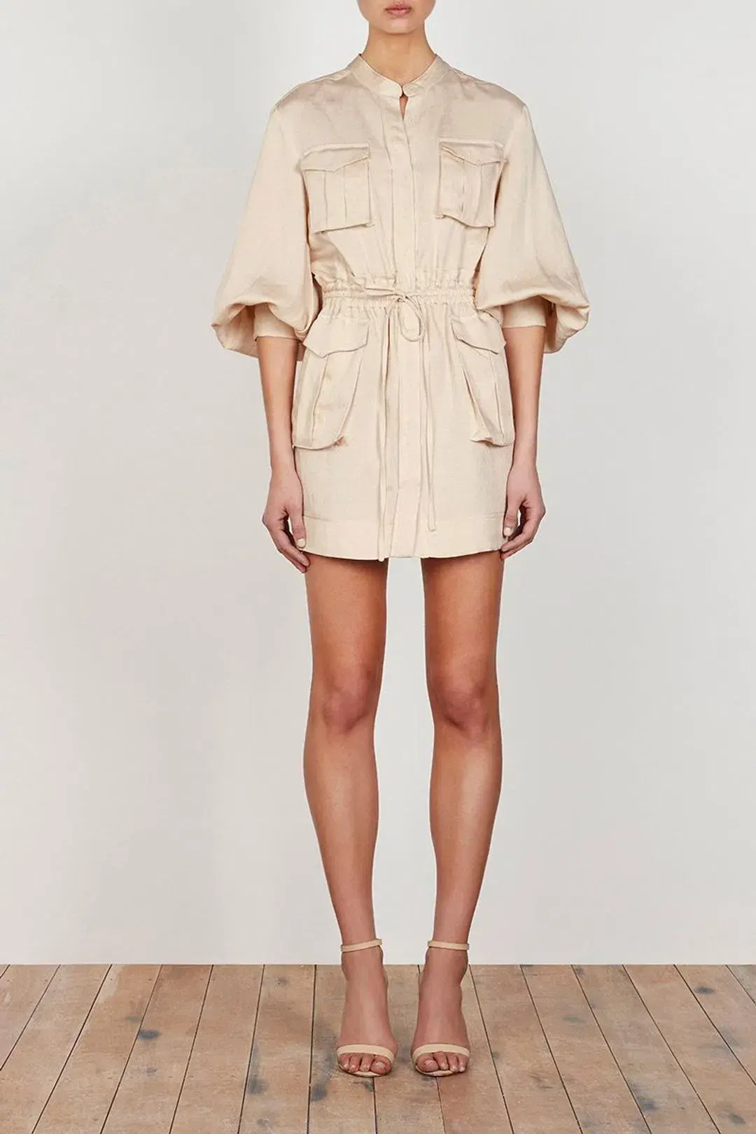 Shona Joy Ellington Linen Balloon Sleeve Mini Dress Cream Size 8 for rent on The Volte - main image