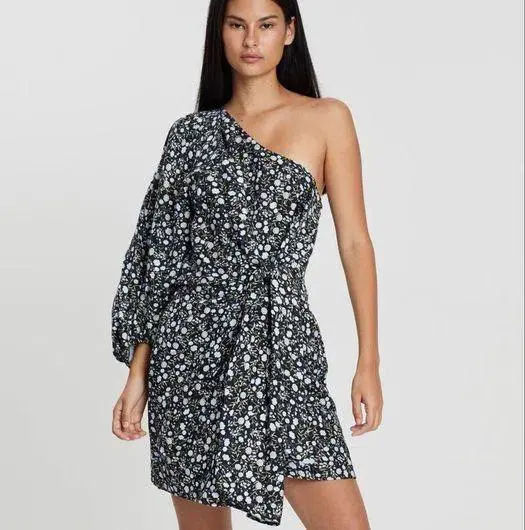 Shona Joy Parker One Shoulder Draped Mini Dress Print Size 8 - Image 2