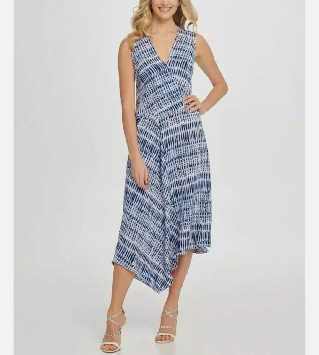 DKNY Vneck Wrap Colorblock Panel Dress Print Size 16  - Image 1