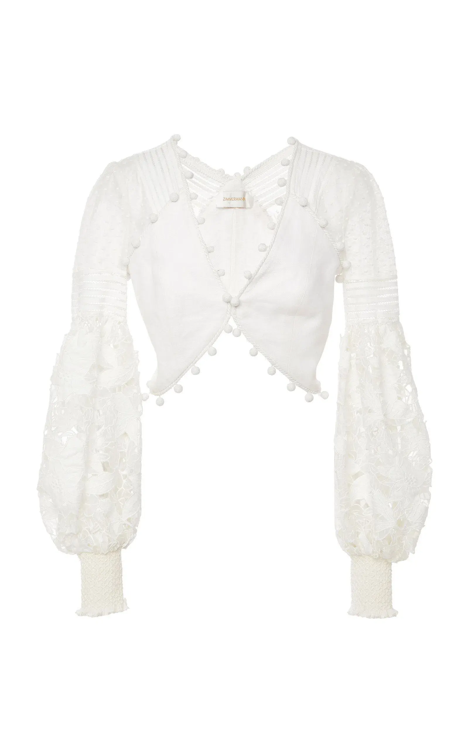 Zimmermann Corsage Pom-Pom Embellished Set Ivory Size 8 - Image 6