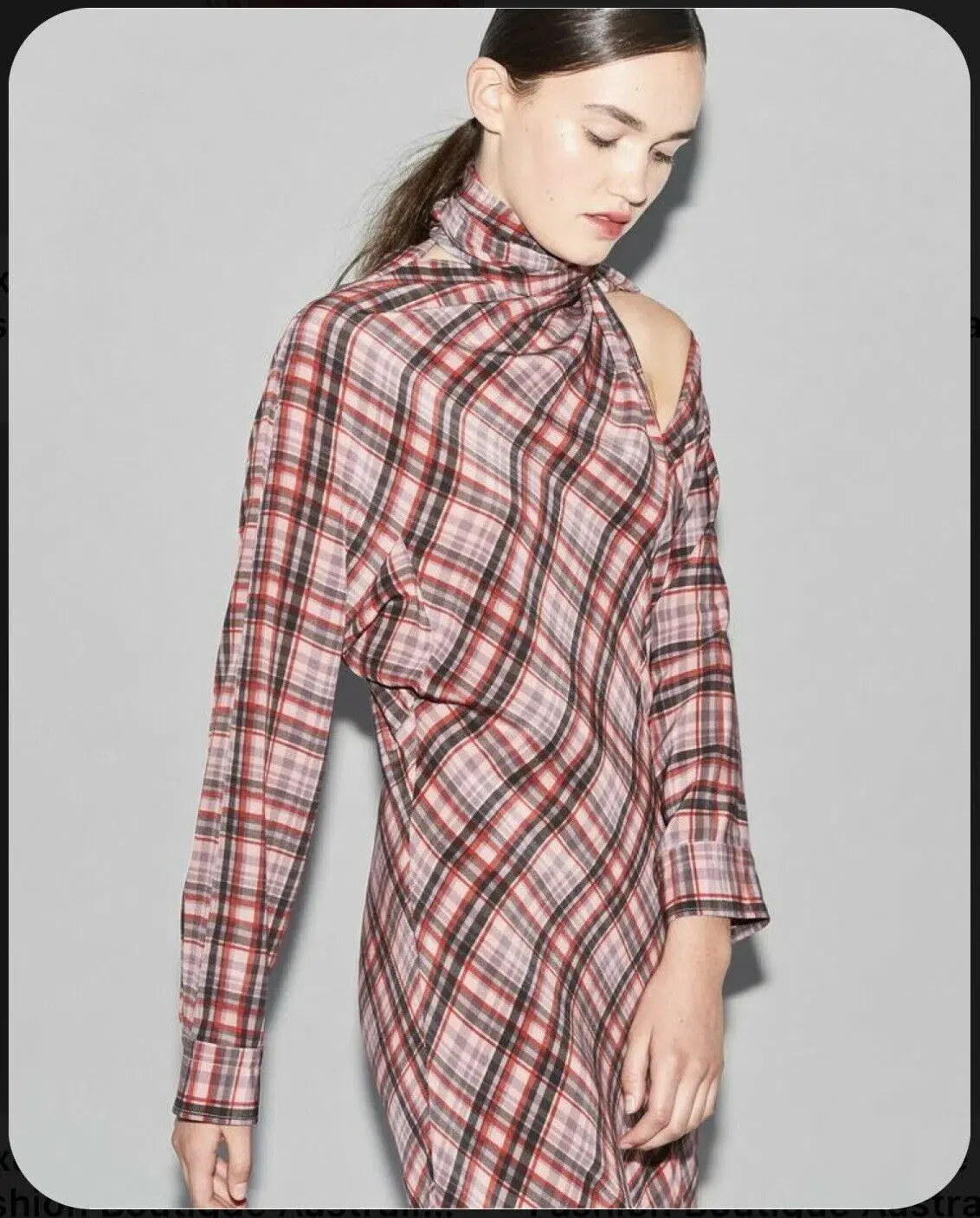 Scanlan Theodore Plaid Tie Shoulder Dress Print Size 10 - Image 3
