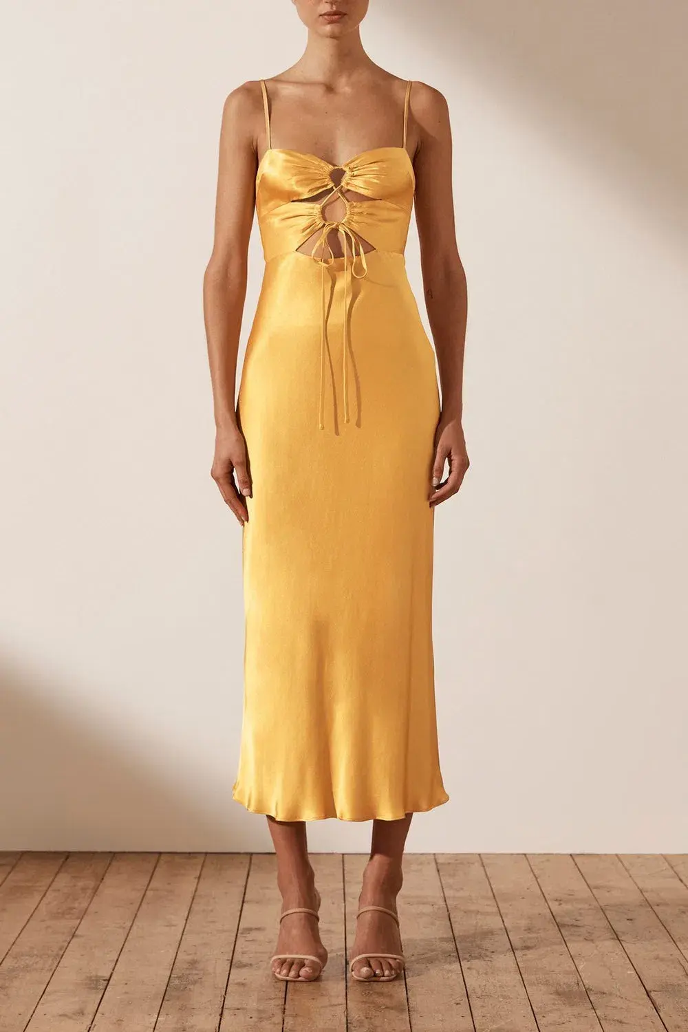 Shona Joy Alma Lace Up Midi Dress in Saffron Yellow Size 8 - Image 2