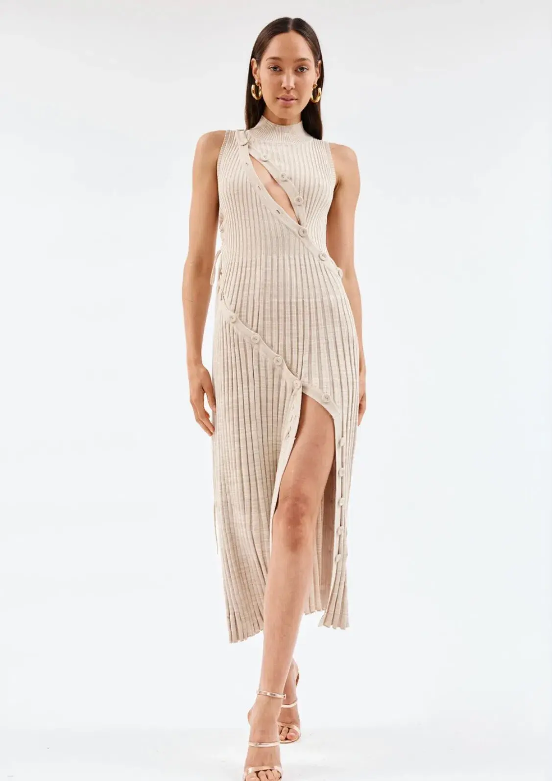 Christopher Esber Spiral Knit Dress Tan Marle Size 6 - Image 2