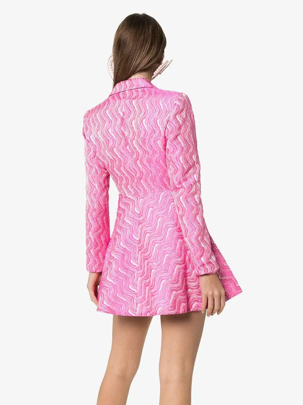 Rotate by Birger Christensen Double Breasted Metallic Jacquard Mini Blazer Dress Pink Size 6 - Image 5
