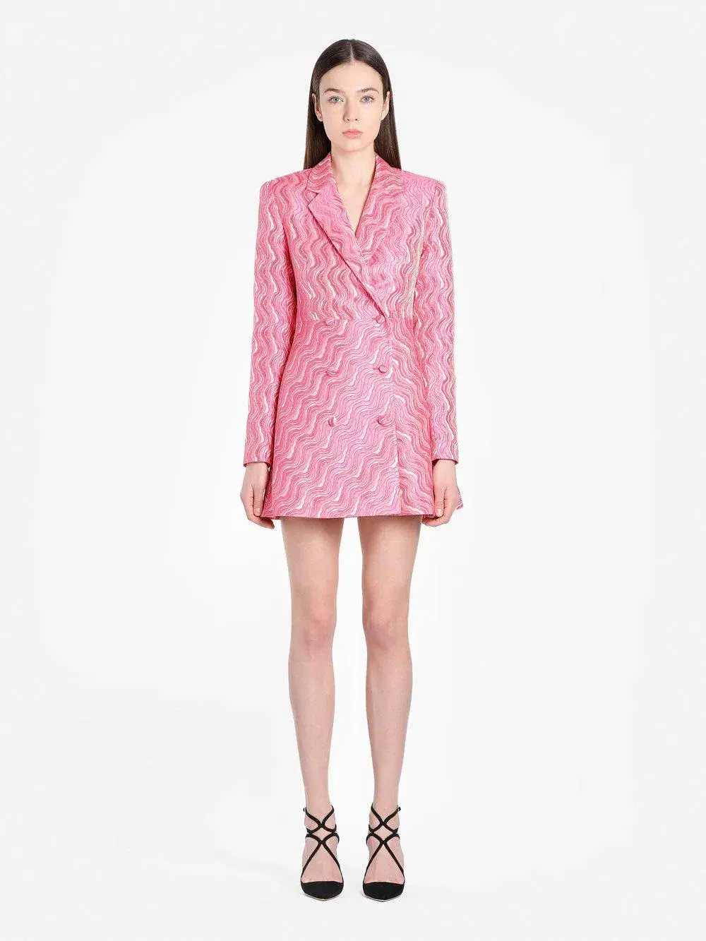 Rotate by Birger Christensen Double Breasted Metallic Jacquard Mini Blazer Dress Pink Size 6 - Image 1