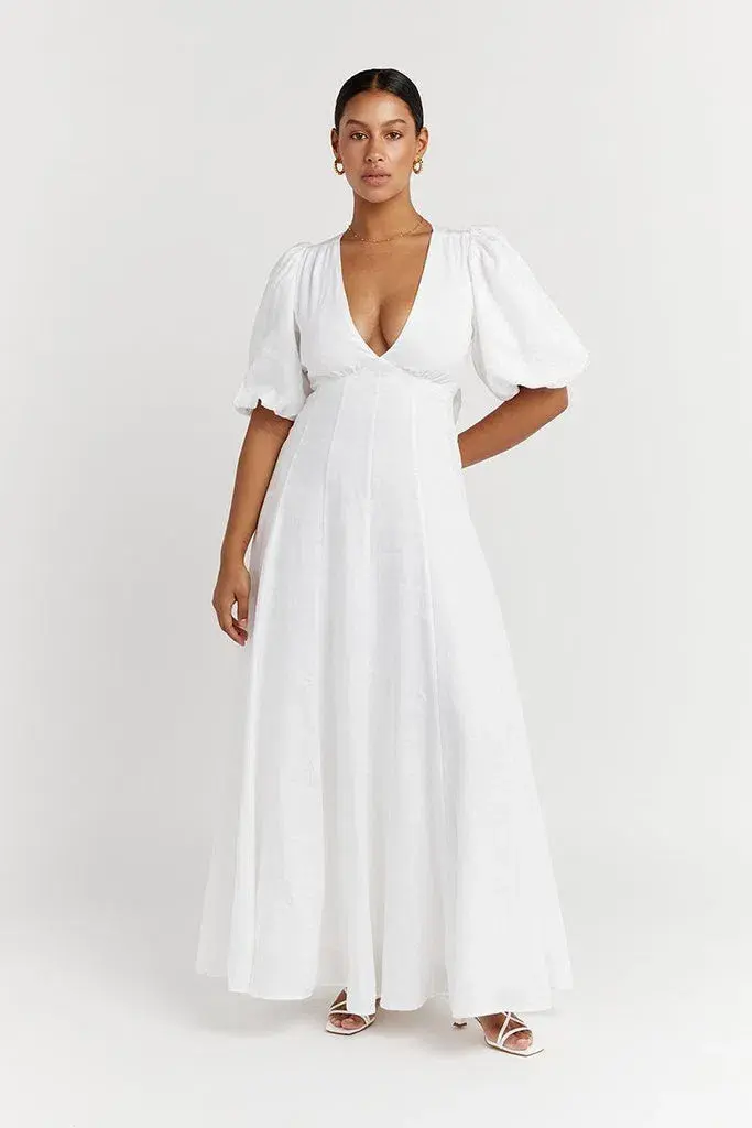 Dissh Aisle Linen Backless Dress White Size 8 - Image 1