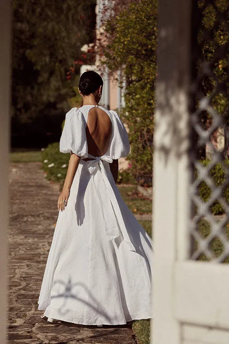 Dissh Aisle Linen Backless Dress White Size 8 - Image 7