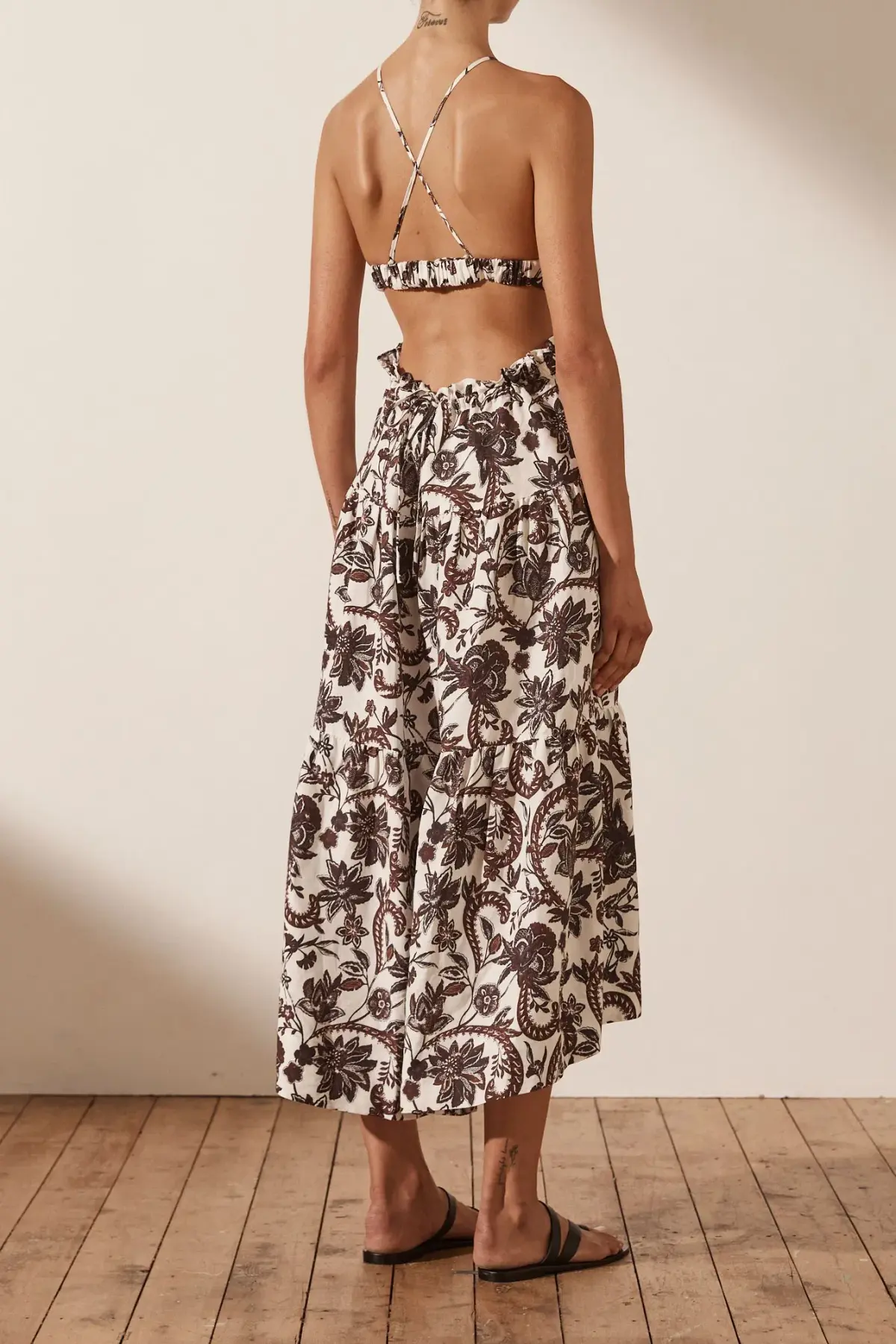 Shona Joy Dahlia Linen Backless Midi Dress Print Size 10 - Image 3