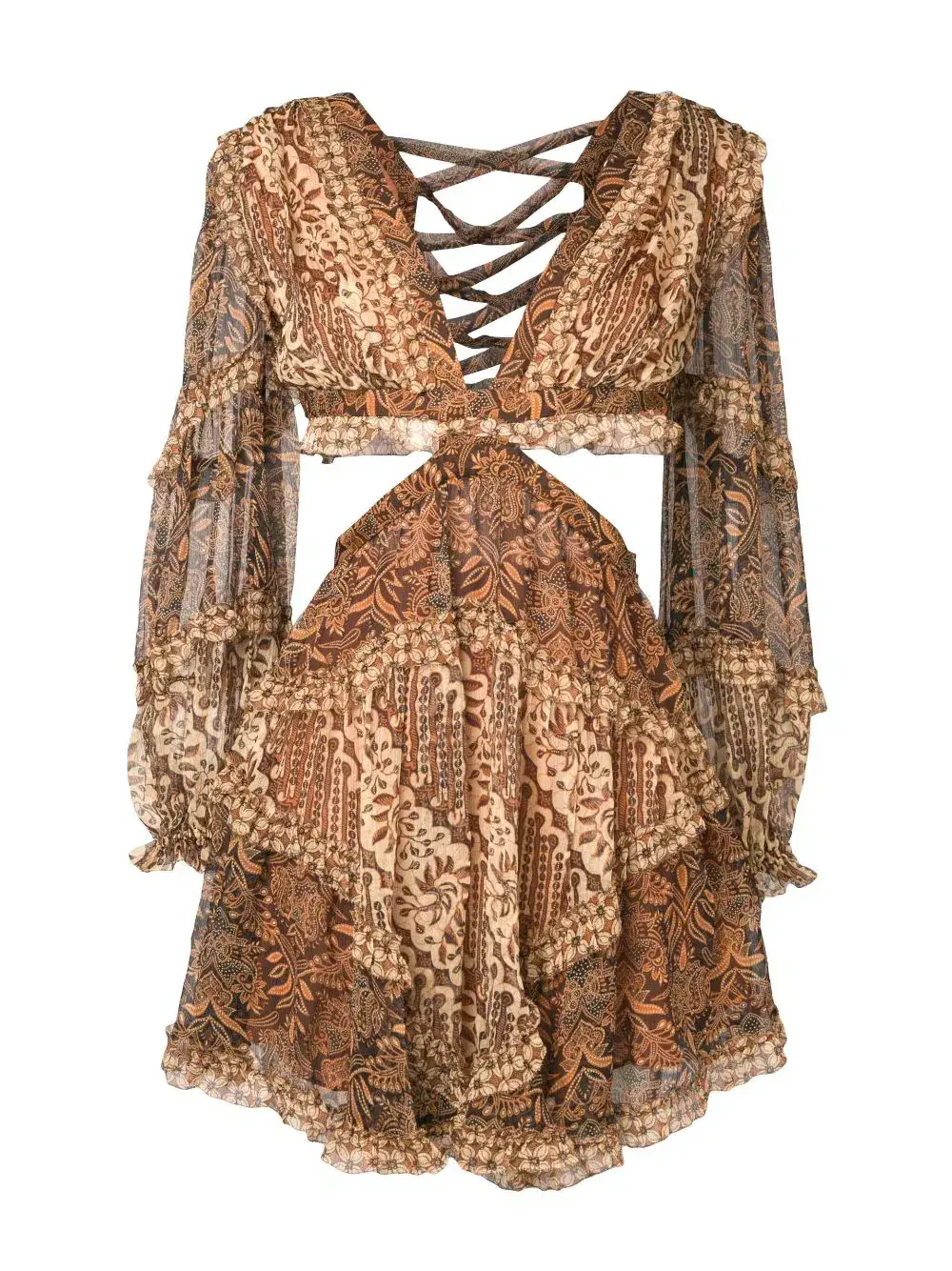 Zimmermann Tali Batik Cut Out Mini Dress Spliced Print Size 8 - Image 4