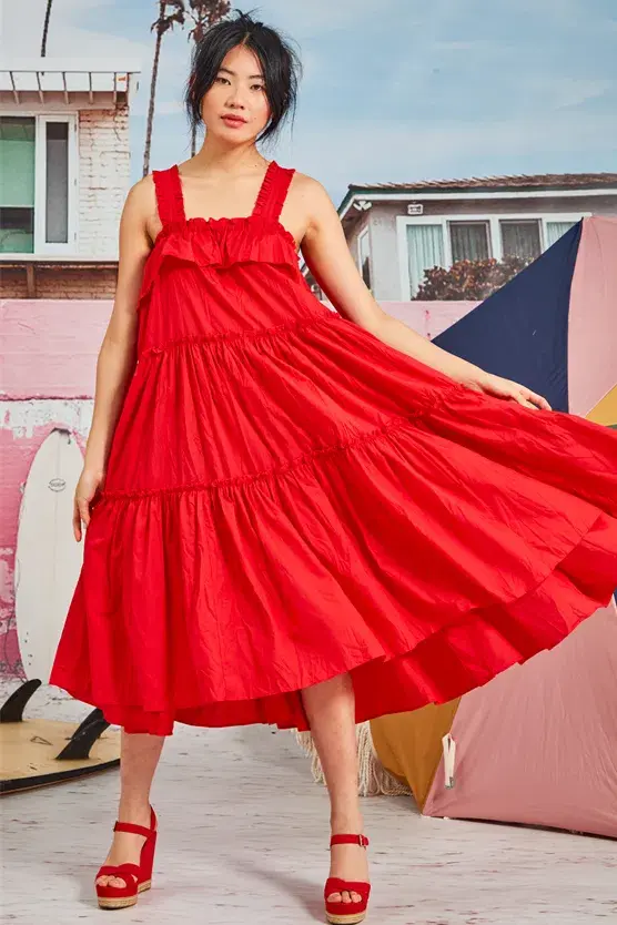 Trelise Cooper What's Flowing On Dress Red Size 12 - Image 1