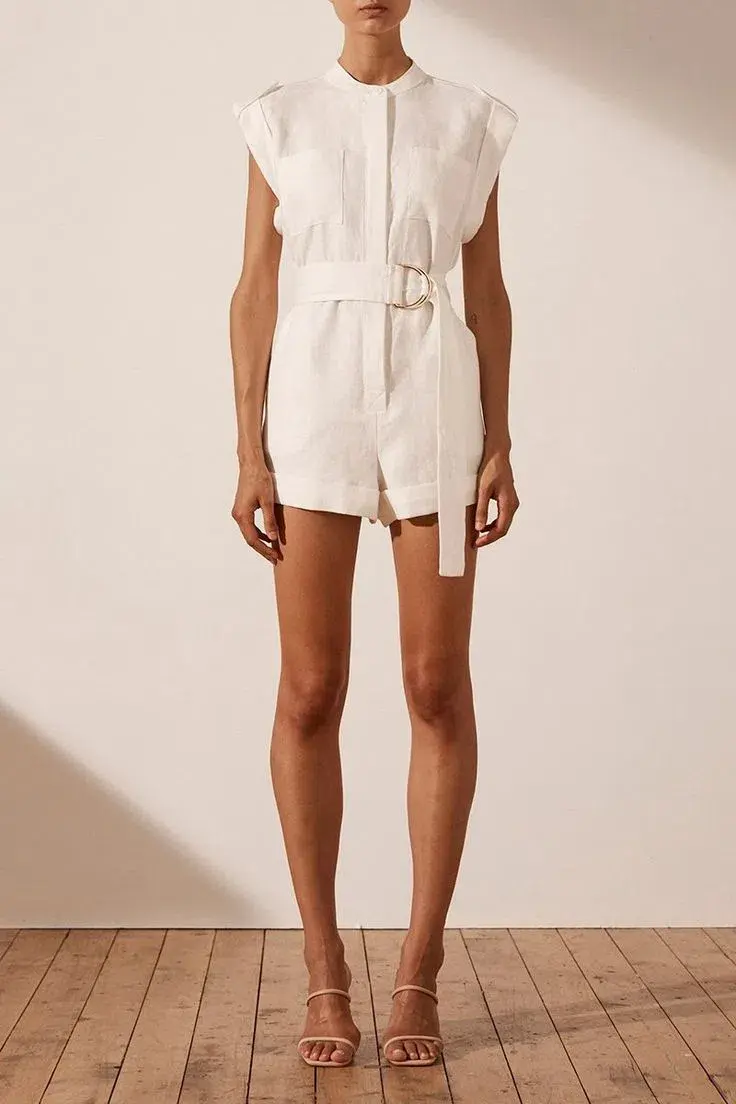 Shona Joy Savannah Linen Boiler Suit White Size 10 for rent on The Volte - main image