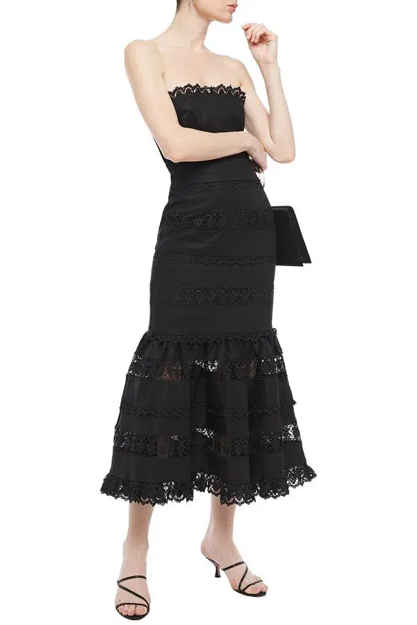 Zimmermann Strapless Linen and Guipure Lace Maxi Dress Black Size 0 / AU 8 - Image 1