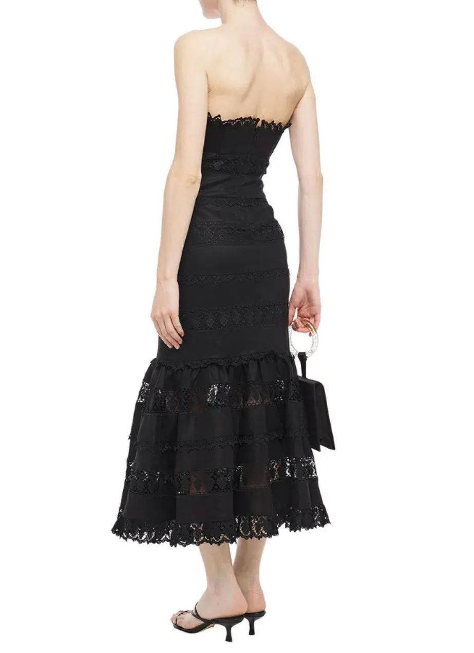 Zimmermann Strapless Linen and Guipure Lace Maxi Dress Black Size 0 / AU 8 - Image 2