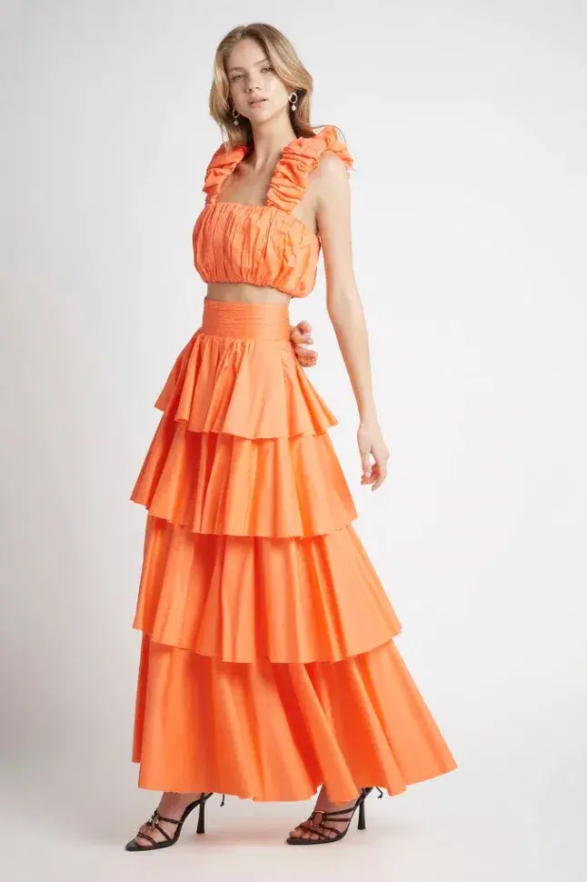 Aje Medina Set Crop Top & Tiered Skirt Orange Size 14 - Image 4