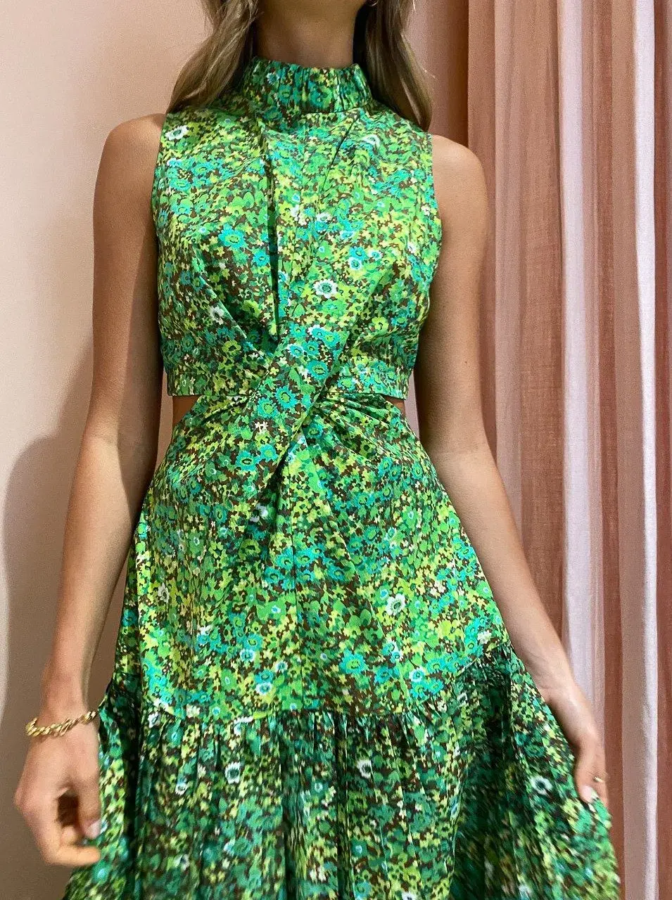 Alemais Phyllis Twist Front Pleat Dress - Acid Green sz 8 for rent on The Volte - main image