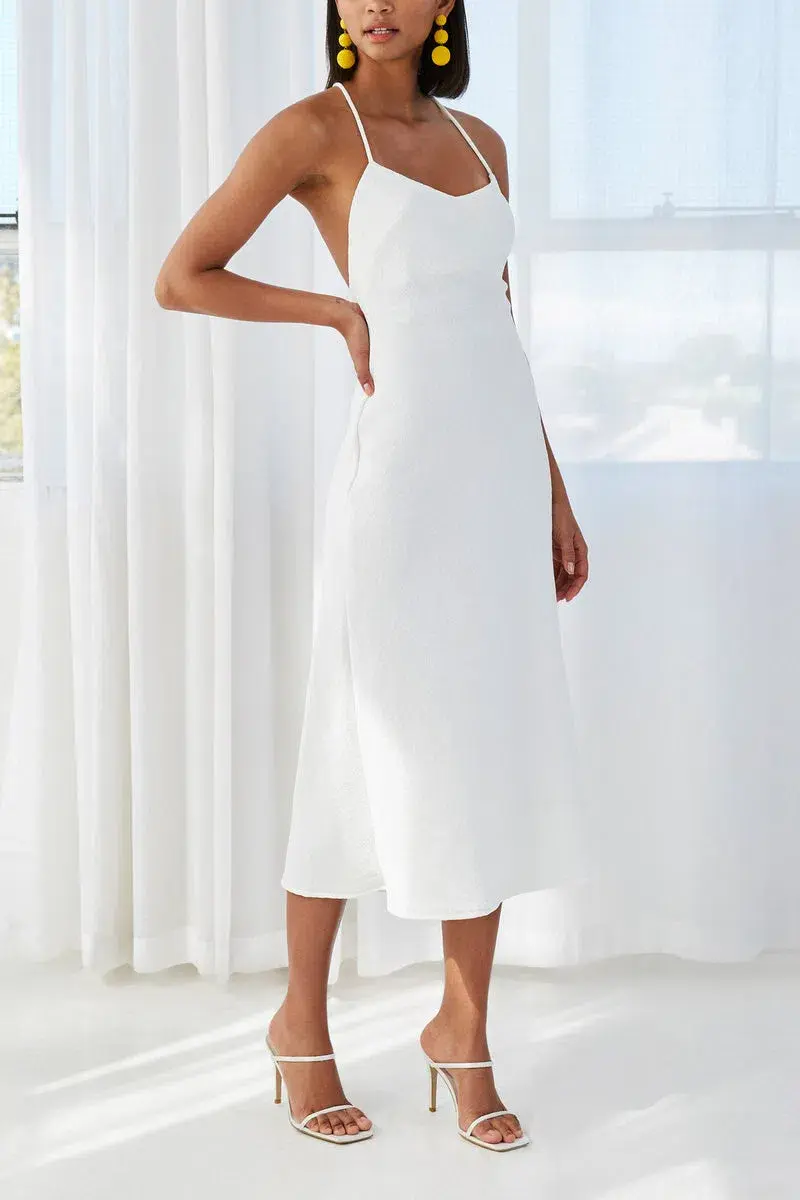 By Johnny Mia Cross Back Bias Midi Dress White Size 10 - Image 1