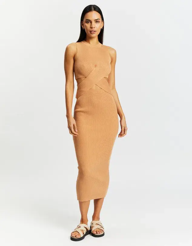 Aere Twist Waist Knit Dress Brown Size 8 - Image 1