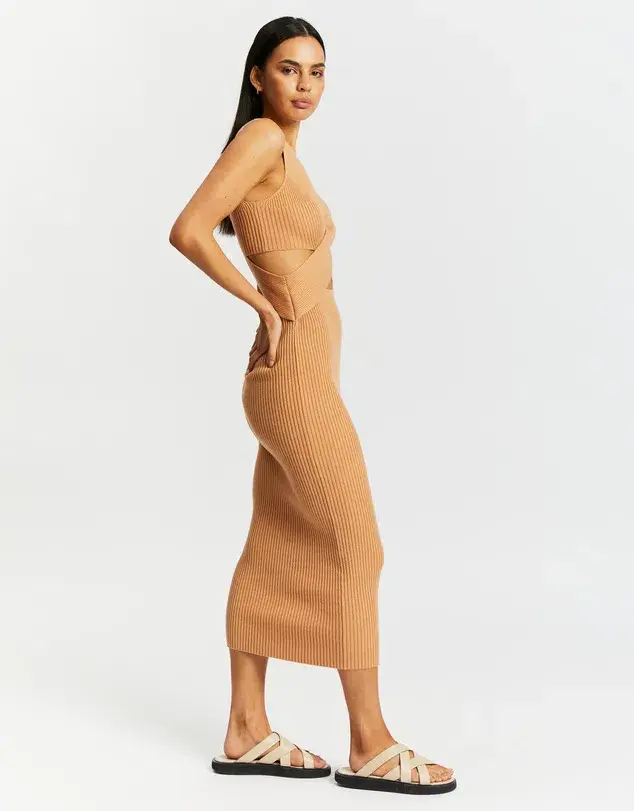 Aere Twist Waist Knit Dress Brown Size 8 - Image 2